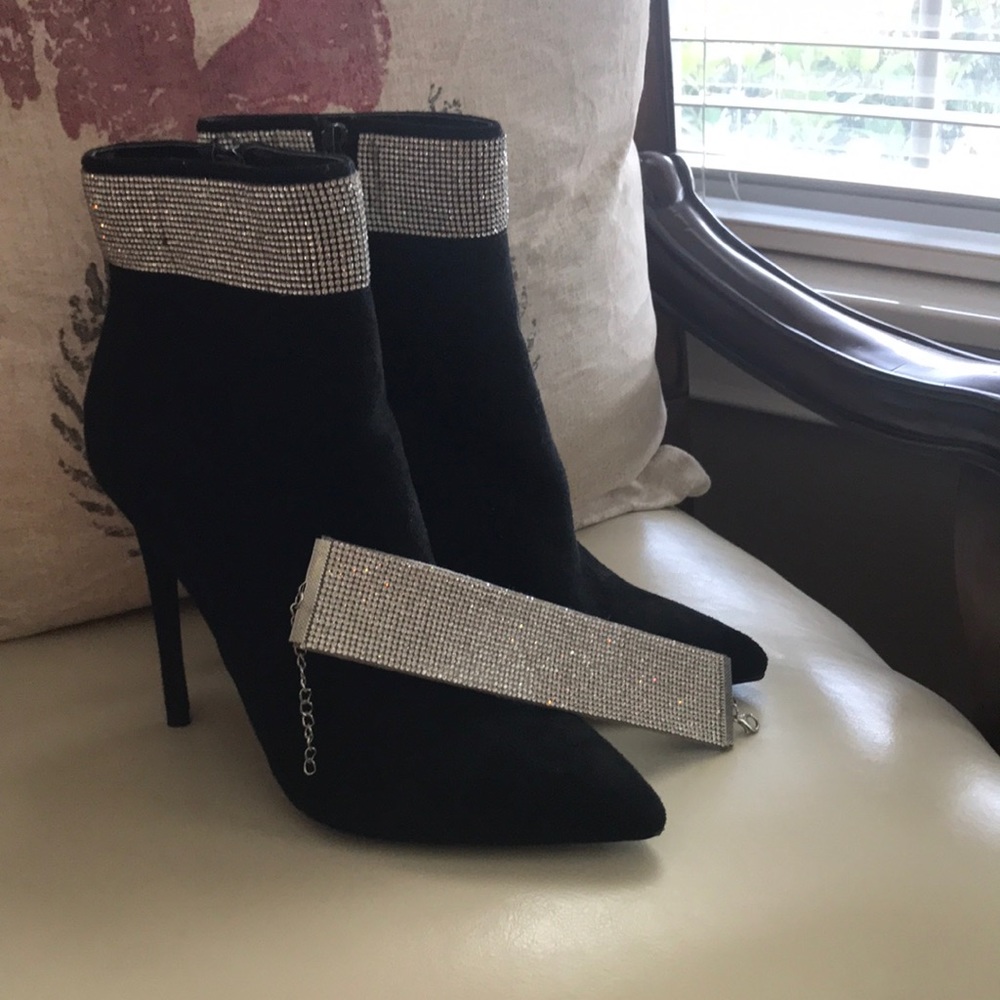 Ankle boots with rhinestones & rhinestone bracelet